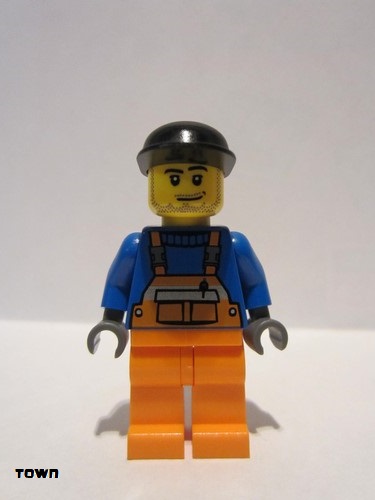 lego 2006 mini figurine air033 Citizen Overalls with Safety Stripe Orange, Orange Legs, Black Cap, Smirk and Stubble Beard 