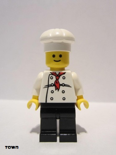 lego 2006 mini figurine chef014 Chef White Torso with 8 Buttons, Black Legs, Standard Grin 