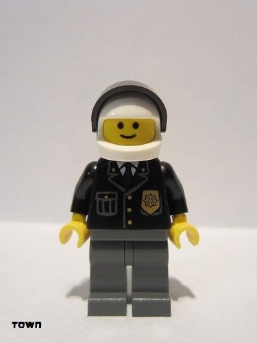 lego 2006 mini figurine cop049 Police City Suit with Blue Tie and Badge, Dark Bluish Gray Legs, White Helmet, Black Visor 