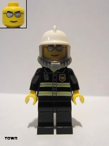 lego 2006 mini figurine cty0018 Fire Reflective Stripes, Black Legs, White Fire Helmet, Silver Sunglasses, Breathing Neck Gear with Airtanks 