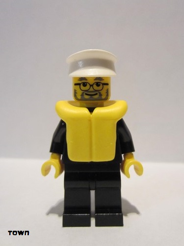 lego 2006 mini figurine cty0025 Police City Suit with Blue Tie and Badge, Black Legs, White Hat, Life Jacket 
