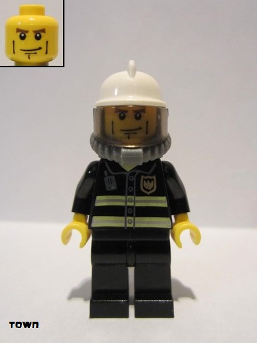 lego 2006 mini figurine cty0030 Fire Reflective Stripes, Black Legs, White Fire Helmet, Breathing Neck Gear with Airtanks, Yellow Hands 