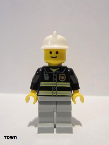 lego 2006 mini figurine cty0035 Fire Reflective Stripes, Light Bluish Gray Legs, White Fire Helmet, Standard Grin 
