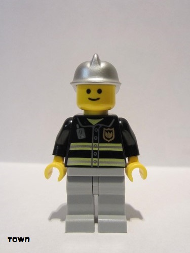 lego 2006 mini figurine cty0036 Fire Reflective Stripes, Light Bluish Gray Legs, Silver Fire Helmet, Standard Grin 