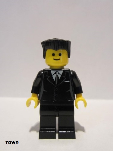 lego 2006 mini figurine cty0038 Citizen Suit Black, Black Flat Top Hair, Standard Grin 