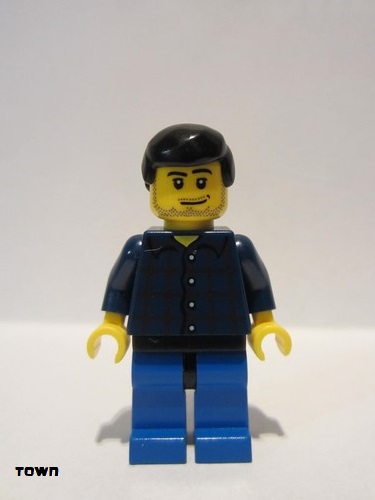 lego 2006 mini figurine cty0083 Citizen Plaid Button Shirt, Blue Legs, Black Male Hair, Smirk and Stubble Beard 