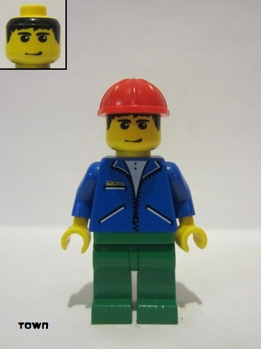 lego 2006 mini figurine jbl011 Citizen Jacket Blue - Green Legs, Red Construction Helmet 