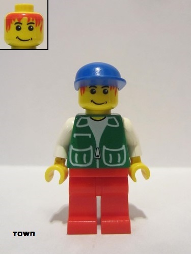 lego 2006 mini figurine pck024 Citizen Jacket Green with 2 Large Pockets - Red Legs, Blue Cap 