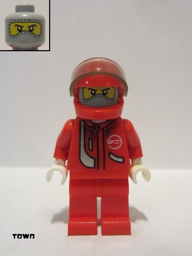 lego 2006 mini figurine rac034 Racer Red with Light Bluish Gray Balaclava, Red Helmet, Trans-Black Visor 