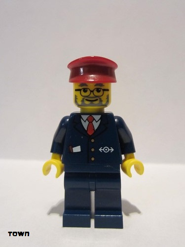lego 2006 mini figurine trn123 Conductor Dark Blue Suit with Train Logo, Dark Blue Legs, Dark Red Hat 