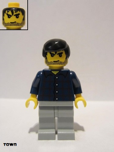 lego 2006 mini figurine trn124 Citizen Plaid Button Shirt, Light Bluish Gray Legs, Black Male Hair, Stubble 