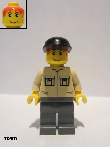 lego 2006 mini figurine trn127 Citizen Shirt with 2 Pockets No Collar, Dark Bluish Gray Legs, Black Cap 