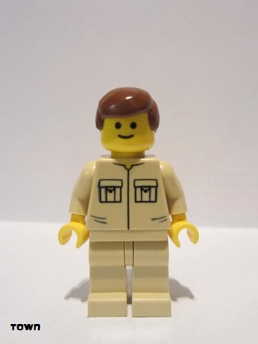 lego 2006 mini figurine twn030 Citizen Shirt with 2 Pockets No Collar, Tan Legs, Reddish Brown Male Hair 