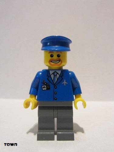 lego 2007 mini figurine air038 Airport Blue 3 Button Jacket & Tie, Blue Hat, Dark Bluish Gray Legs 