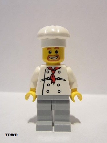 lego 2007 mini figurine chef016 Chef White Torso with 8 Buttons, Light Bluish Gray Legs 