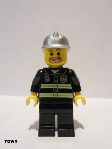 lego 2007 mini figurine cty0045 Fire Reflective Stripes, Black Legs, Silver Fire Helmet, Beard around Mouth 