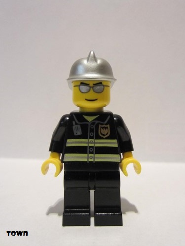 lego 2007 mini figurine cty0047 Fire Reflective Stripes, Black Legs, Silver Fire Helmet, Silver Sunglasses 
