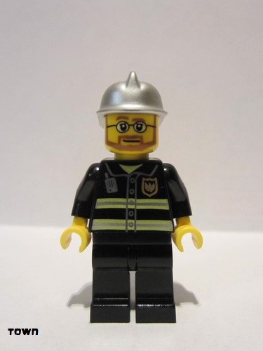 lego 2007 mini figurine cty0087 Fire Reflective Stripes, Black Legs, Silver Fire Helmet, Beard and Glasses (Hovercraft Pilot) 