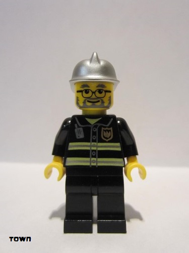 lego 2007 mini figurine cty0088 Fire Reflective Stripes, Black Legs, Silver Fire Helmet, Glasses and Beard 