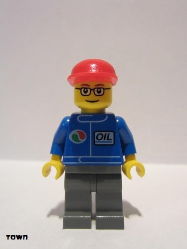 lego 2007 mini figurine oct053 Octan Blue Oil, Dark Bluish Gray Legs, Red Cap, Glasses 