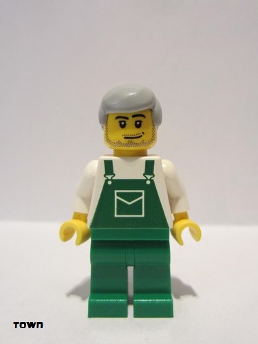 lego 2007 mini figurine ovr032 Citizen Overalls Green with Pocket, Green Legs, Light Bluish Gray Male Hair 