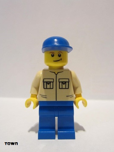 lego 2007 mini figurine trn139 Citizen Shirt with 2 Pockets No Collar, Blue Legs, Blue Cap 