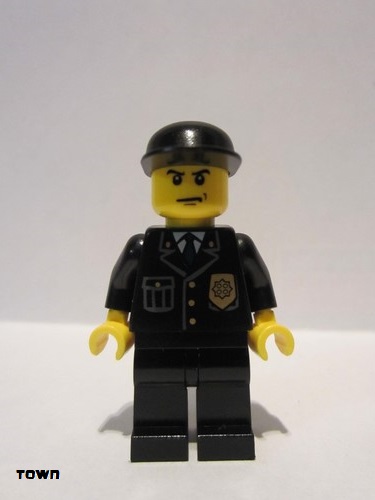 lego 2008 mini figurine cty0067 Police City Suit with Blue Tie and Badge, Black Legs, Black Cap 