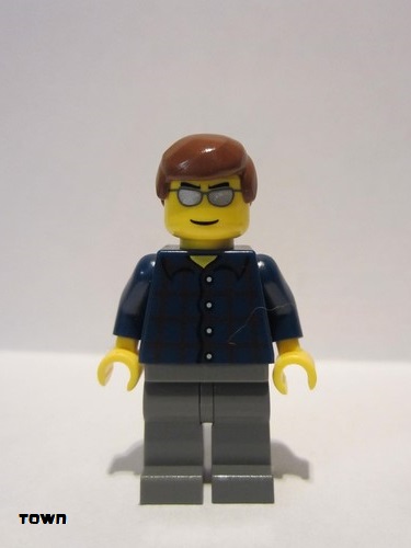 lego 2008 mini figurine cty0103 Citizen Plaid Button Shirt, Dark Bluish Gray Legs, Reddish Brown Male Hair, Silver Sunglasses 