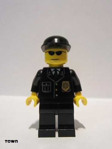 lego 2008 mini figurine cty0106 Police City Suit with Blue Tie and Badge, Black Legs, Sunglasses, Black Cap 