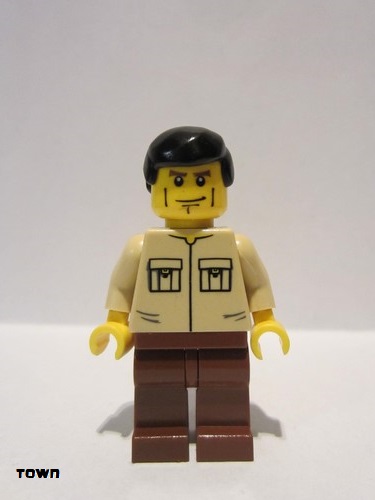 lego 2008 mini figurine cty0112 Citizen Shirt with 2 Pockets No Collar, Reddish Brown Legs, Black Male Hair 