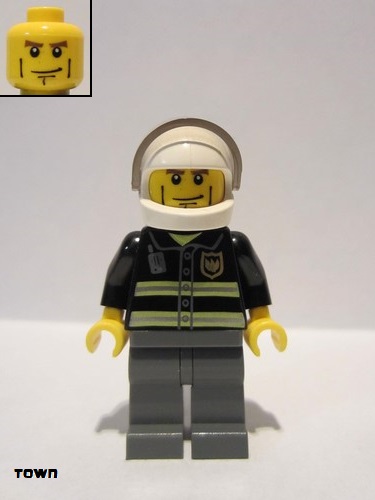lego 2008 mini figurine cty0303 Fire Reflective Stripes, Dark Bluish Gray Legs, White Standard Helmet, Cheek Lines 