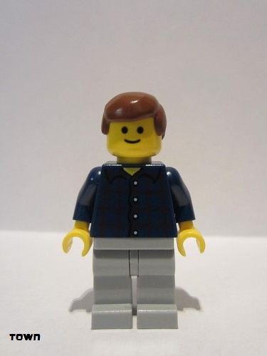 lego 2008 mini figurine twn069 Citizen Plaid Button Shirt, Light Bluish Gray Legs, Reddish Brown Male Hair 