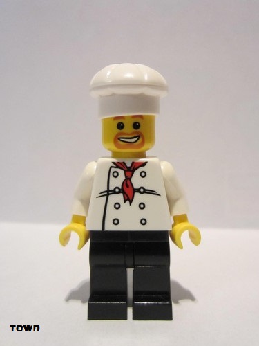 lego 2009 mini figurine chef018 Chef White Torso with 8 Buttons, Black Legs, Beard around Mouth 