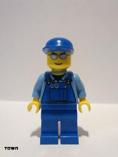 lego 2009 mini figurine cty0114 Citizen Overalls with Tools in Pocket Blue, Blue Cap, Silver Sunglasses Salopette avec outils dans poche bleue, casquette bleue, lunettes de soleil argentées