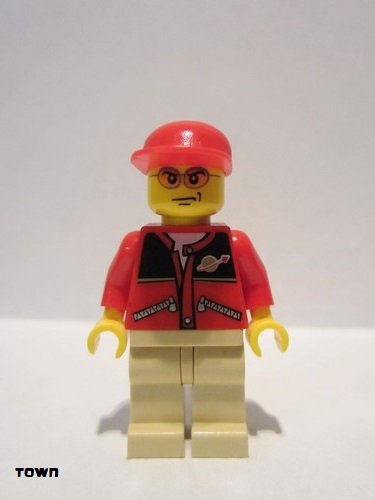 lego 2009 mini figurine cty0129 Citizen Red Jacket with Zipper Pockets and Classic Space Logo, Tan Legs, Red Cap 