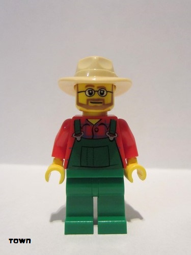 lego 2009 mini figurine cty0133 Farm Hand Overalls Farmer Green, Tan Fedora, Beard and Glasses 