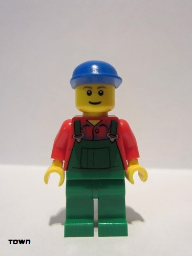 lego 2009 mini figurine cty0136 Farm Hand Overalls Farmer Green, Blue Cap 
