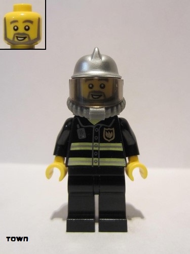 lego 2009 mini figurine cty0138 Fire Reflective Stripes, Black Legs, Silver Fire Helmet, Gray Beard, Yellow Airtanks 