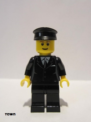 lego 2009 mini figurine cty0145 Citizen Suit Black, Black Police Hat, Brown Eyebrows, Thin Grin 