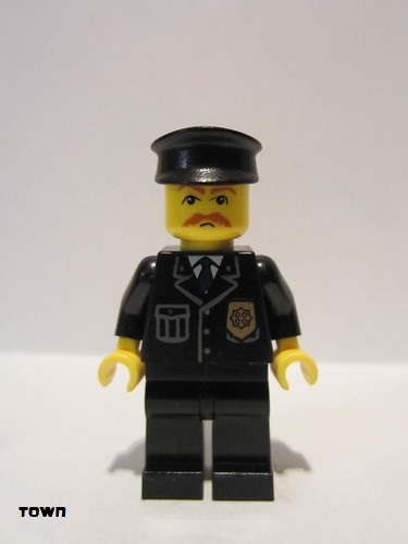 lego 2009 mini figurine cty0153 Police City Suit with Blue Tie and Badge, Black Legs, Brown Moustache, Black Hat 