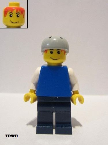 lego 2009 mini figurine cty0155 Citizen Plain Blue Torso with White Arms, Dark Blue Legs, Helmet 