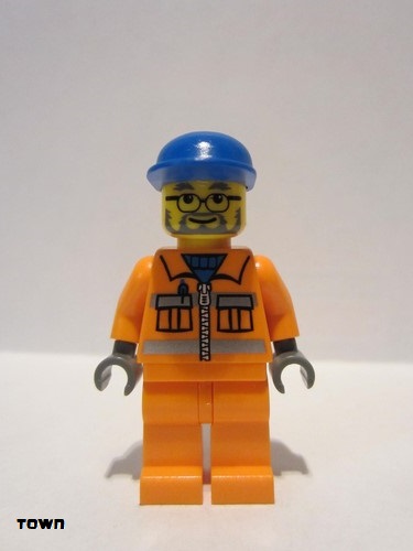 lego 2009 mini figurine cty0158 Sanitary Engineer 3 Orange Legs, Glasses and Beard 