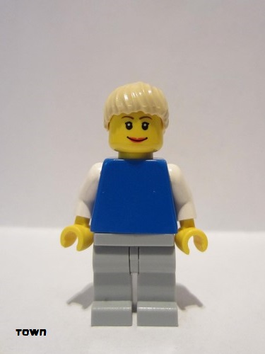 lego 2009 mini figurine pln158 Citizen Plain Blue Torso with White Arms, Light Bluish Gray Legs, Tan Ponytail Hair 