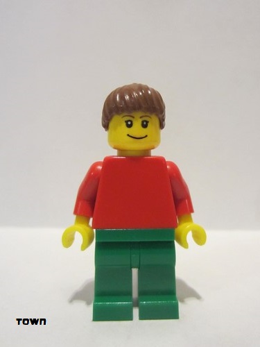 lego 2009 mini figurine pln163 Citizen Plain Red Torso with Red Arms, Green Legs, Reddish Brown Ponytail Hair, Eyebrows 