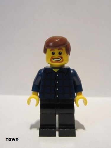 lego 2009 mini figurine twn081 Citizen Plaid Button Shirt, Black Legs, Reddish Brown Male Hair, Beard around Mouth 