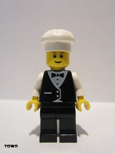 lego 2009 mini figurine wtr005 Chef Town Vest Formal - Waiter with Chef's Hat 
