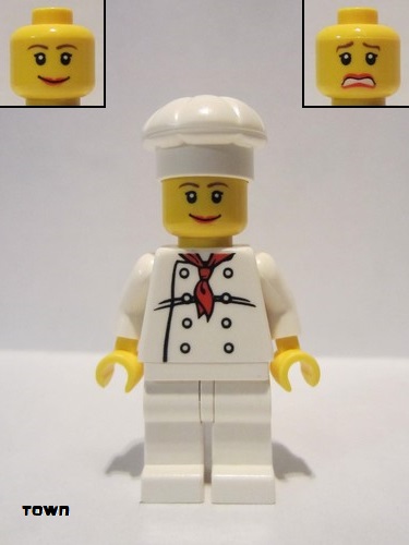 lego 2010 mini figurine chef020 Chef White Torso with 8 Buttons, White Legs, Female 