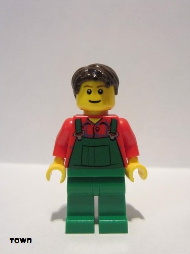 lego 2010 mini figurine cty0161 Farmer Overalls Farmer Green, Dark Brown Short Tousled Hair 