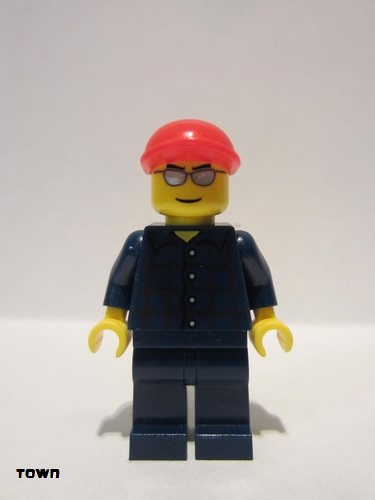 lego 2010 mini figurine cty0163 Citizen Plaid Button Shirt, Dark Blue Legs, Red Short Bill Cap, Silver Sunglasses 