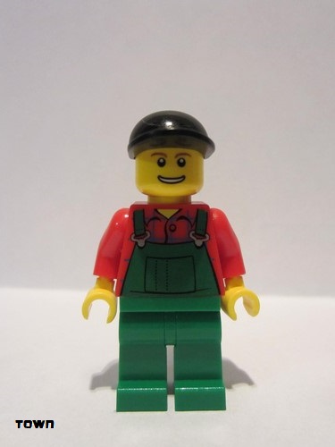 lego 2010 mini figurine cty0176 Farmer Overalls Farmer Green, Black Short Bill Cap 